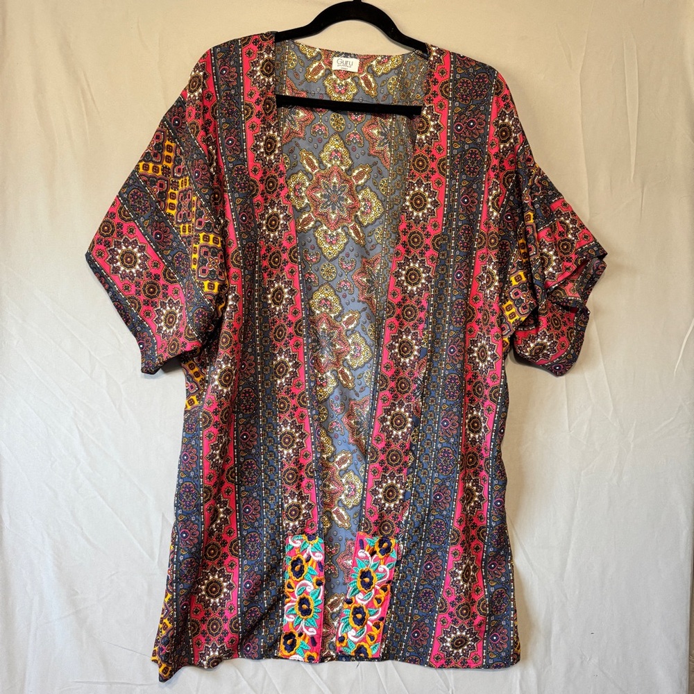 Guru Womens Boho Kimono Floral Embroidered Beach Tropical Sustainable READ